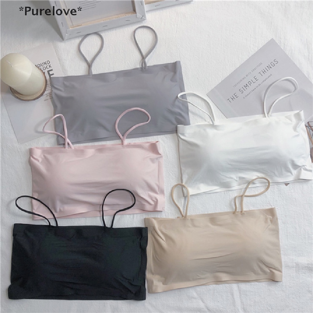 Purelove Áo Lót Ống Croptop Lụa Lạnh Không Đường May Có Mút Tháo Rời Cho Nữ