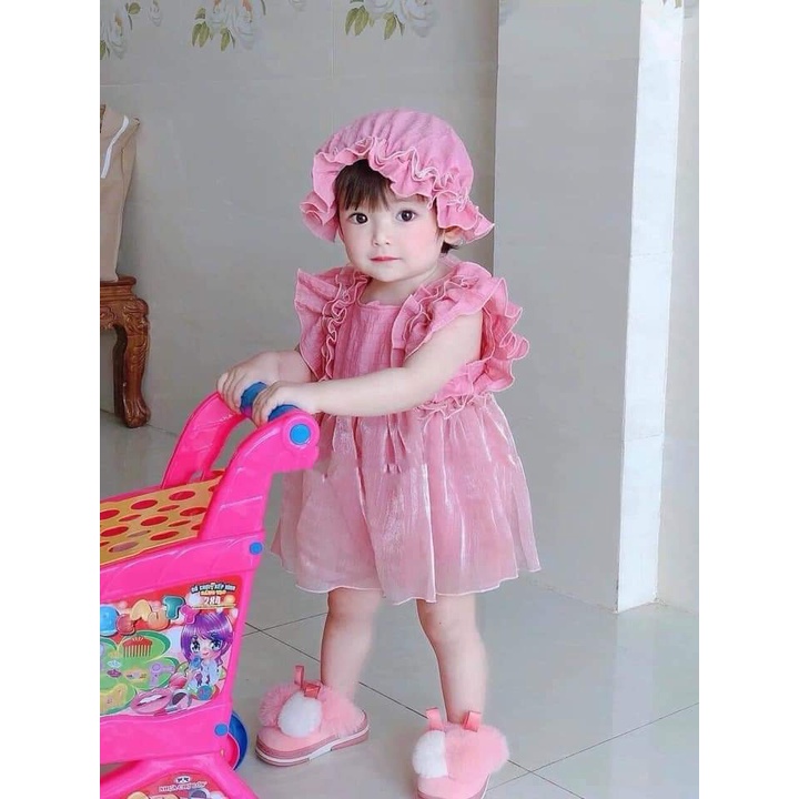 Set Body váy hồng cánh tiên kèm nón cho bé gái ⚡ 𝗙𝗥𝗘𝗘𝗦𝗛𝗜𝗣 ⚡ Hàng thiết kế - Chất liệu cao cấp và an toàn cho bé