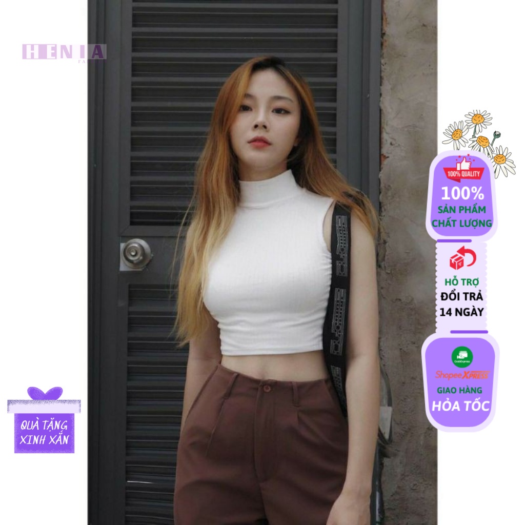 Áo Thun Croptop Ba Lỗ Cổ Lọ Cao, Áo 3 (Ba) Lỗ Cotton Co Giản Siêu Hot.