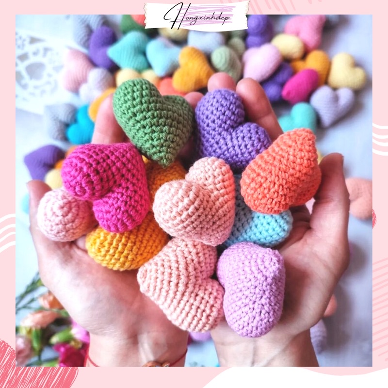 Móc Khóa Cute hình trái tim dễ thương bằng len, móc khoá trái tim handmade