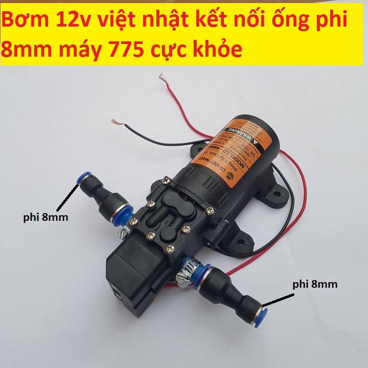 Máy bơm nước mini 12v áp lực cao - Máy bơm phun sương (bơm tăng áp mini 12v+chuyển ống 8mm)