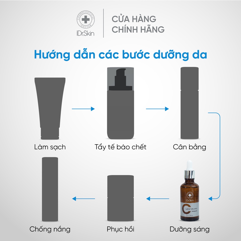 [CHÍNH HÃNG iDr.Skin] Tinh chất trắng da IDr.Skin Crystal Vitamin C Ampoule Serum dưỡng ẩm mờ thâm nám 50ml