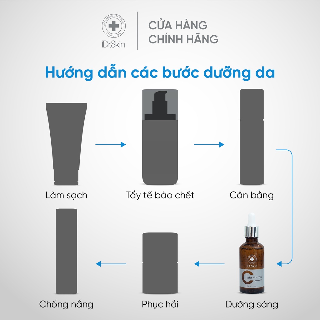 [MUA 1 TẶNG XỊT DƯỠNG] Tinh chất trắng da IDr.Skin Crystal Vitamin C Ampoule Serum dưỡng ẩm mờ thâm nám 50ml