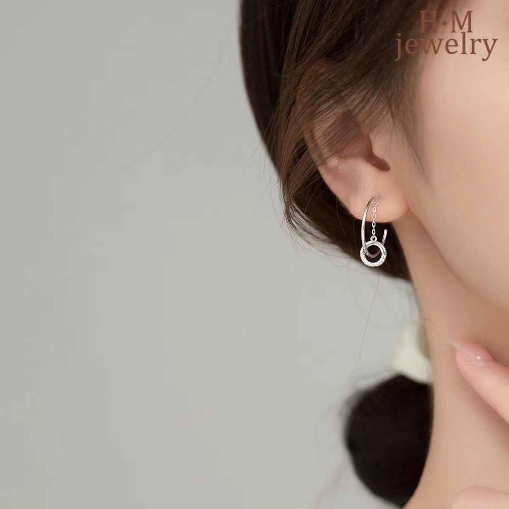 Bông Tai Dáng Dài Hình Chữ C Đính Đá Thời Trang