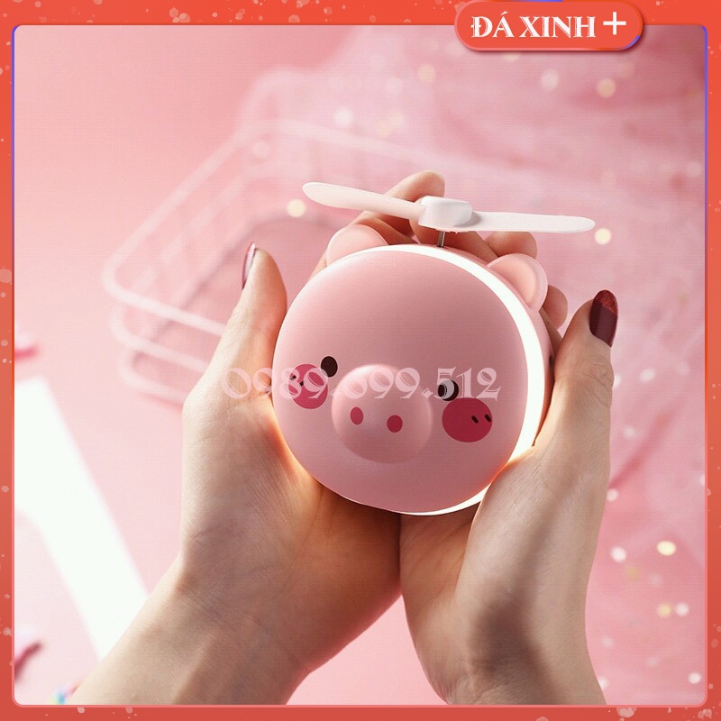 Gương Mặt Heo Siêu Cute Kèm Đèn LED Và Quạt 3 in 1 Tiện Dụng