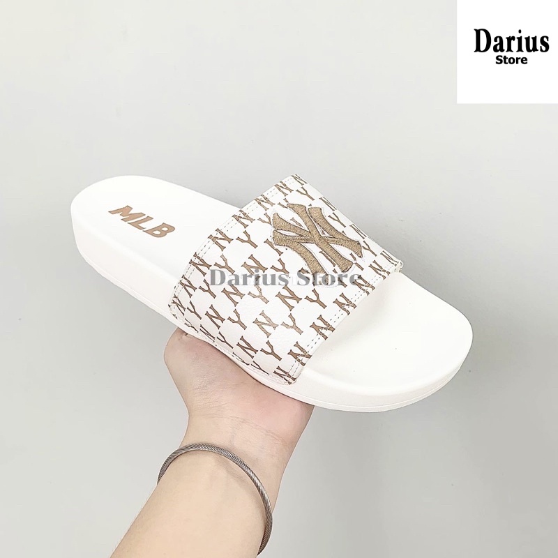 Dép 𝗠.𝗟.𝗕 𝗡𝗬 Quai Ngang Nam Nữ Unisex Siêu Hot Trend đủ size [ Fullbox + Hỗ trợ đổi size ] - Logo Thêu Màu Vàng