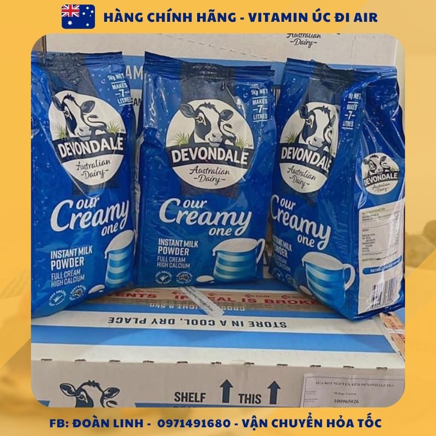 Devondale sữa bột nguyên kem túi 1kg, Hàng chuẩn úc đi air, Sữa bột Devondale Úc nguyên kem 1kg