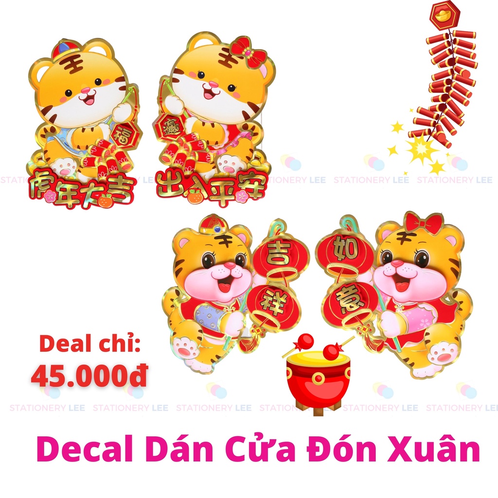 Bộ hình dán nổi hình hai chú Cọp trang trí tết năm NHÂM DẦN 2022 trang trí tết chữ Việt