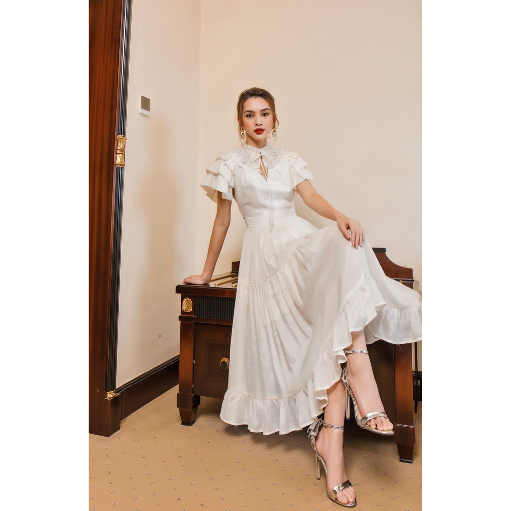 [Mã SKAMSALEP6 giảm 10% tối đa 100K đơn 150K] SÒ VINTAGE - AROMI Đầm xoè tay cánh tiên bèo cổ | BigBuy360 - bigbuy360.vn