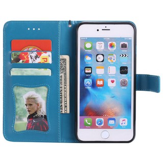 For iPhone 6 Plus/6S Plus Blue Lanyard Relief Flower Leather Flip Case