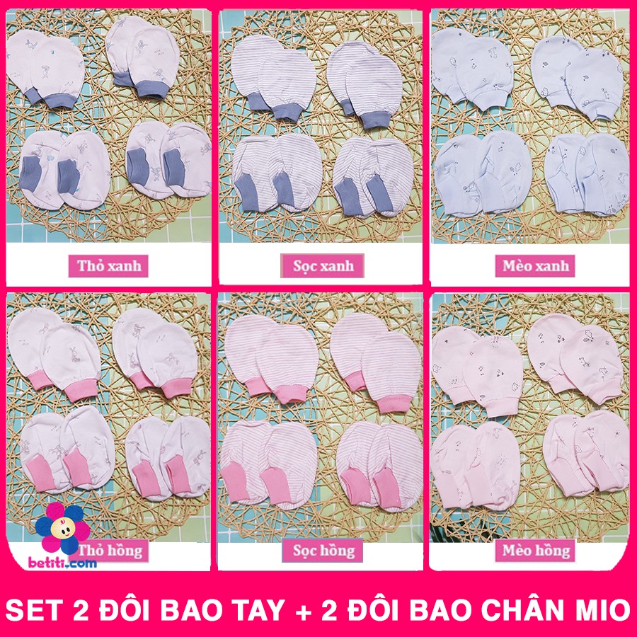 (COMBO) 1 Set Bao Tay (2 đôi/túi)  + 2 Đôi Bao Chân Miomio Cotton Bo Chun Mềm Mại Cho Bé - Mio Việt Nam