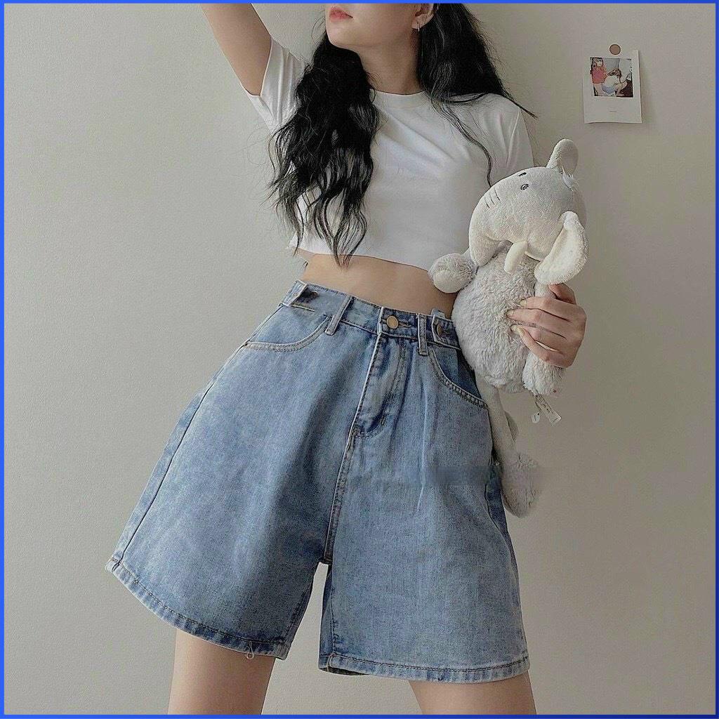 Quần Short Jean Nữ COVAS Quần Jean Đùi Cạp Cao Ống Rộng Cúc Đồng Màu Đẹp Vải Bò V022 | BigBuy360 - bigbuy360.vn