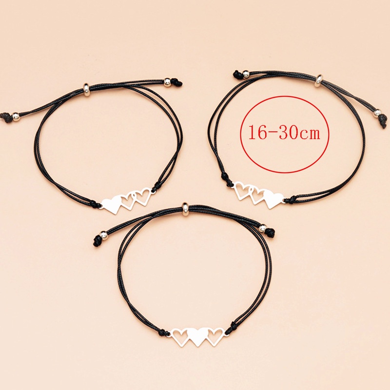 Bộ 3 Vòng Tay Dây Bện Gắn Hình Trái Tim Bằng Thép Không Gỉ Phong Cách Bohemian