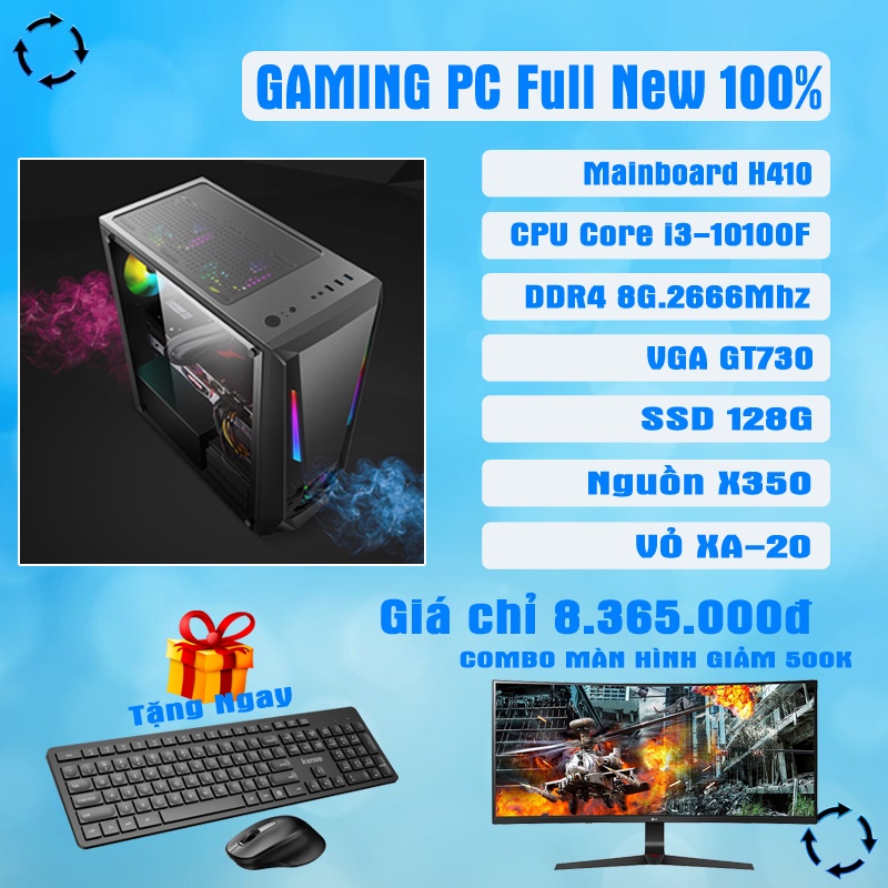 Cây máy tính văn phòng, chơi game cấu hình cao giá rẻ mới 100%, i3, ram 8g