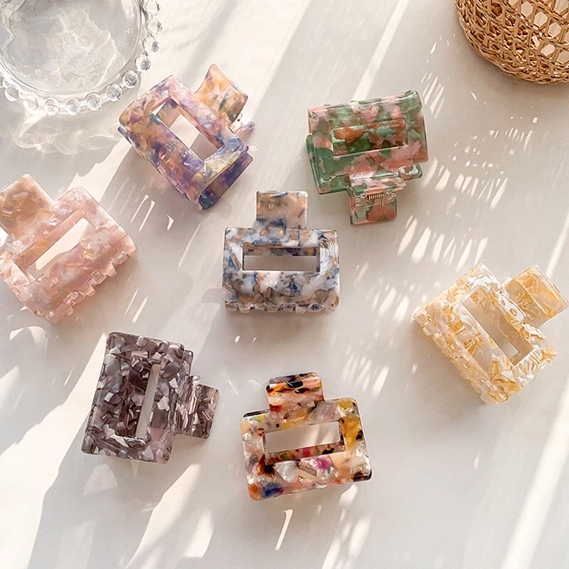 Kẹp Tóc Hình Vuông Màu Sắc xinh Xắn Cho Nữ, Loại Cao Cấp 2 Lớp Không Bị Gãy (Màu Ngẫu Nhiên)