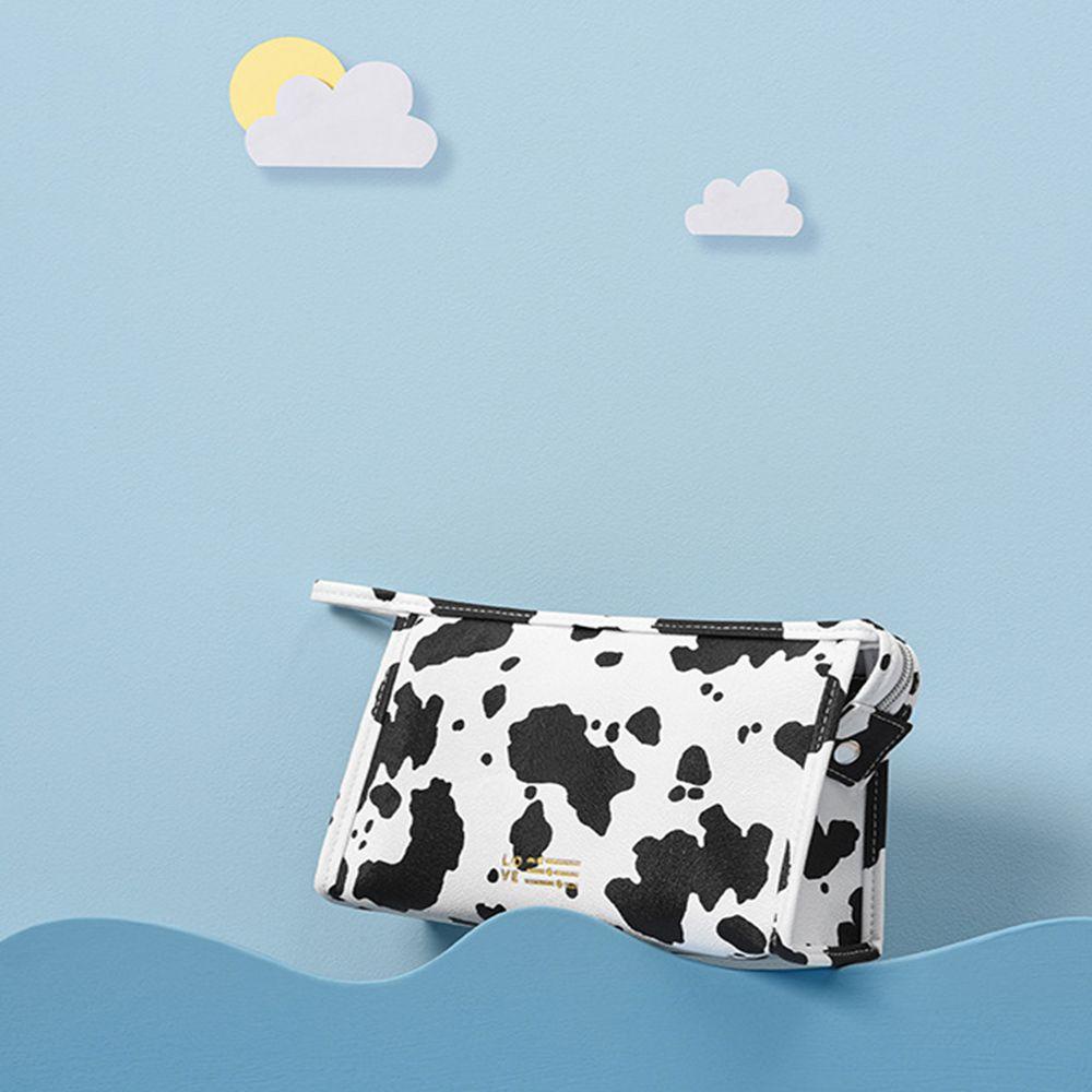 OCEANMAP Túi Đựng Mỹ Phẩm Da PU Họa Tiết Bò Sữa Có Khóa Kéo Tiện Dụng Cho Nữ