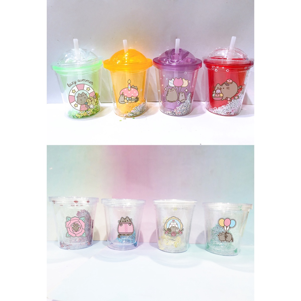 cốc 2 lớp kim tuyến pusheen CNKI9 cốc giữ nhiệt ly 2 lớp cốc làm lạnh dễ thương 500ml