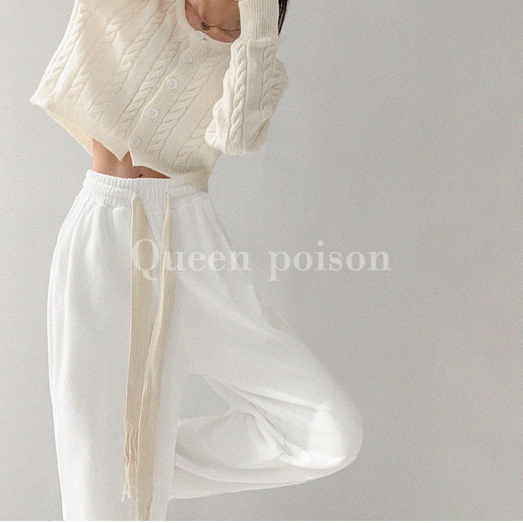 Quần thể thao ống rộng lưng cao phong cách Âu Mỹ thời trang xuân thu dành cho nữ