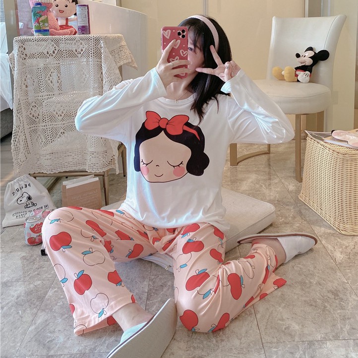 Đồ Bộ Nữ Tay Dài Quần Dài Hoạt Hình Họa Tiết Nhân Vật Dễ Thương TD04 | BigBuy360 - bigbuy360.vn
