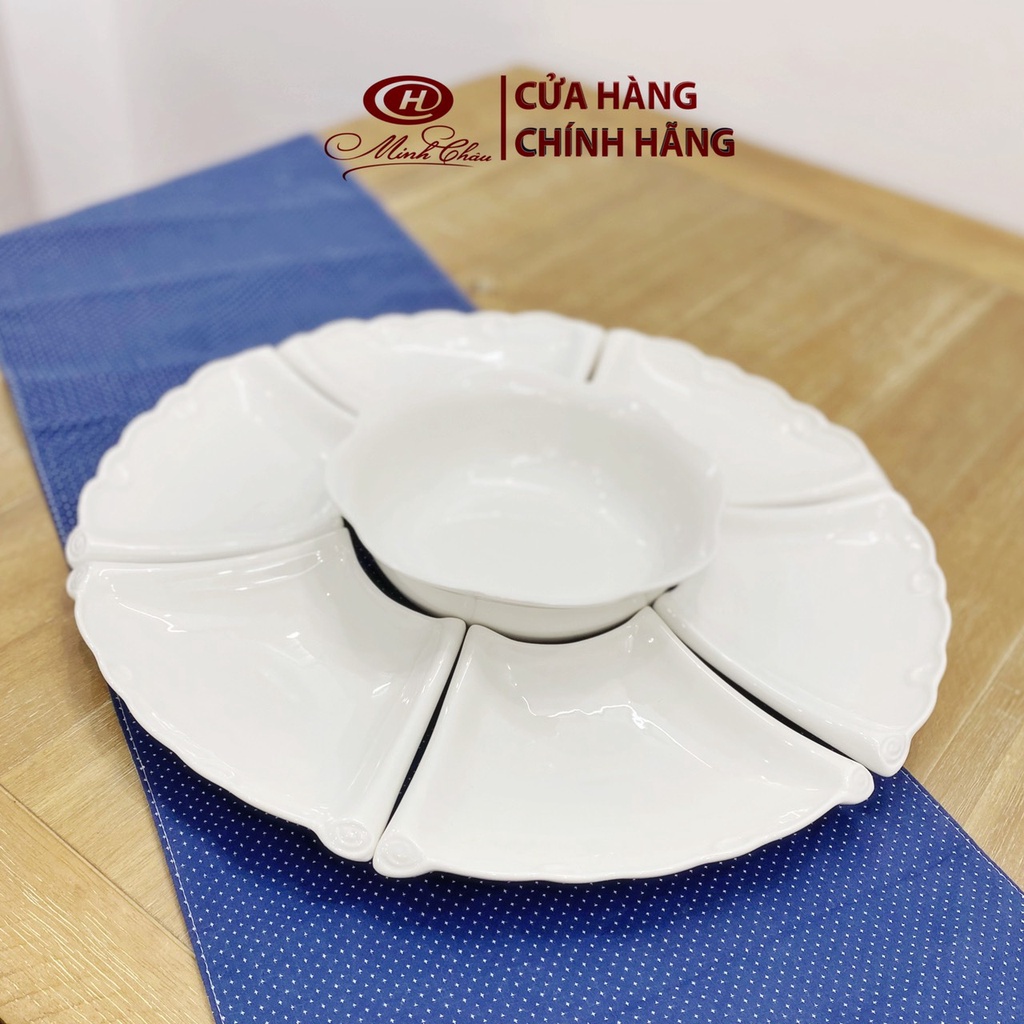 Bộ Bát Đĩa Hoa Mặt Trời Trắng Trơn - Set Bát Đĩa Cúng Gia Tiên - Vỡ 1 Đổi 1