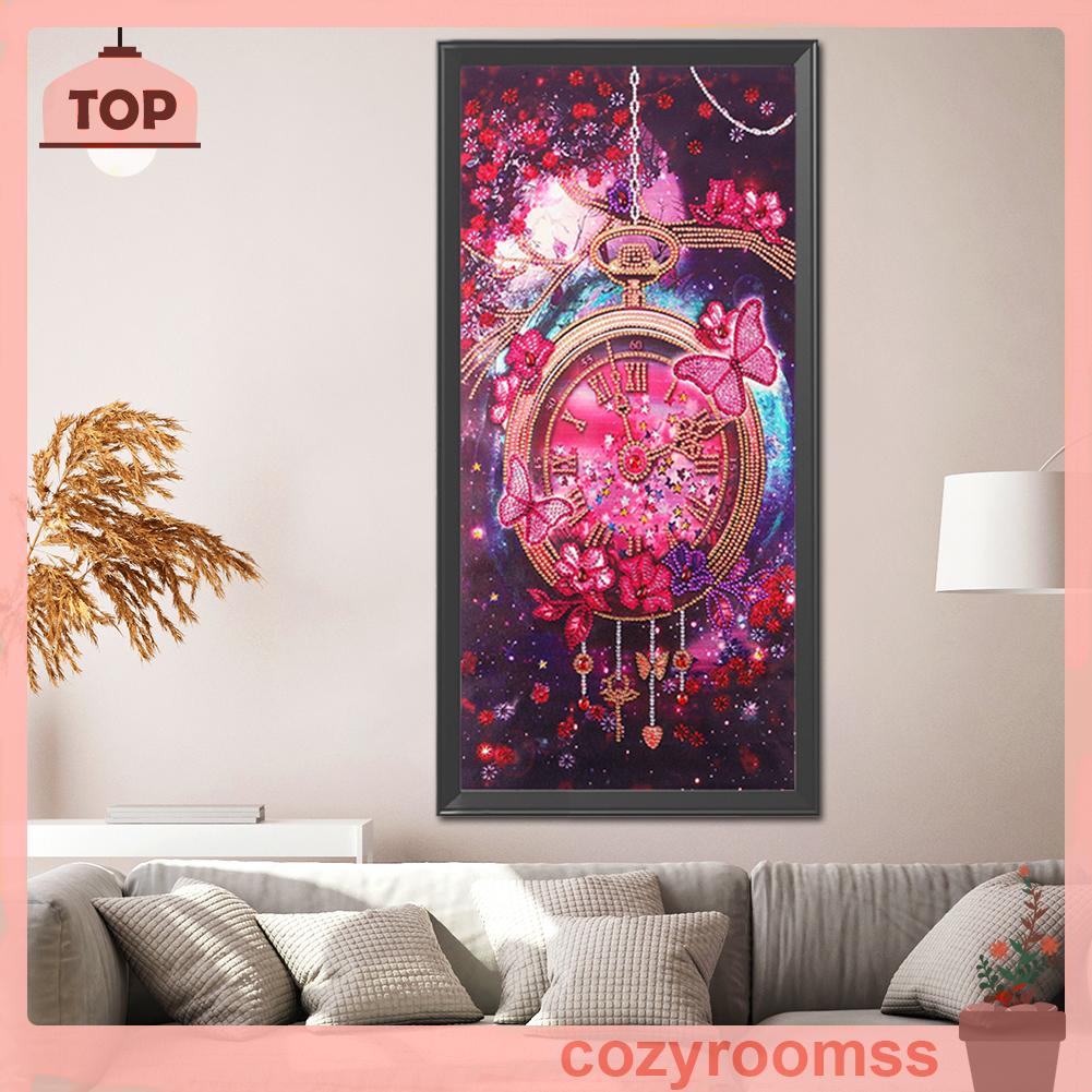 Tranh đính đá hình đồng hồ và hoa 5D nghệ thuật tự làm thủ công