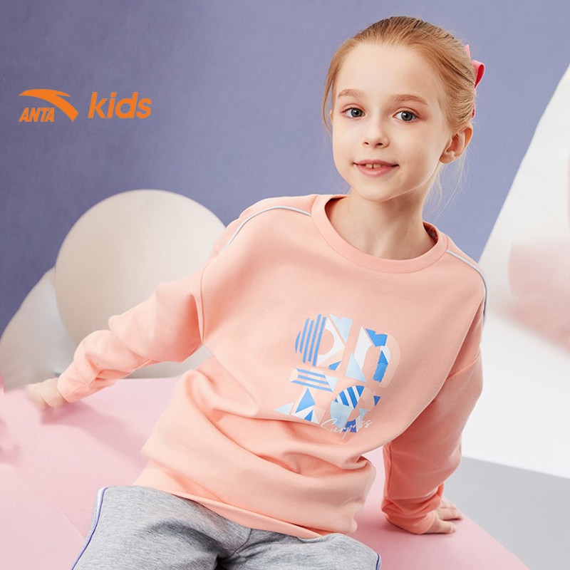 Áo nỉ thời trang bé gái Anta Kids 362135702 chất liệu nỉ da cá, bo tay bo gấu áo