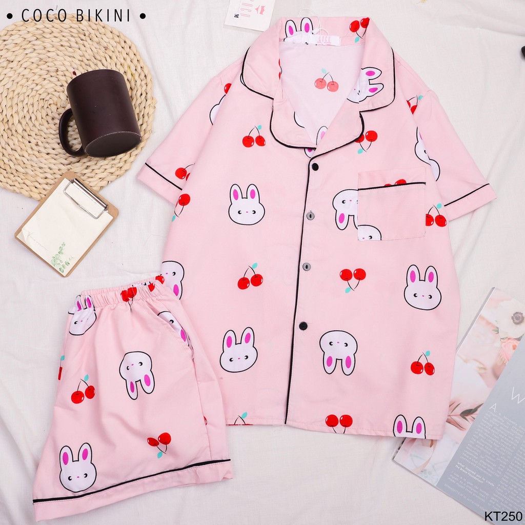 [ HÀNG CÓ SẴN ] Bộ Đồ Ngủ Nữ Thỏ Trắng Cherry - Đồ Mặc Nhà Kate Thái ( KT250 )