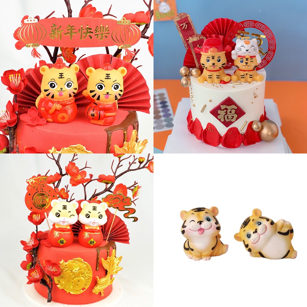 Trang Trí Bánh Sinh Nhật, Bánh Kem - Cặp đôi hổ và mẫu chúc mừng năm mới 2022