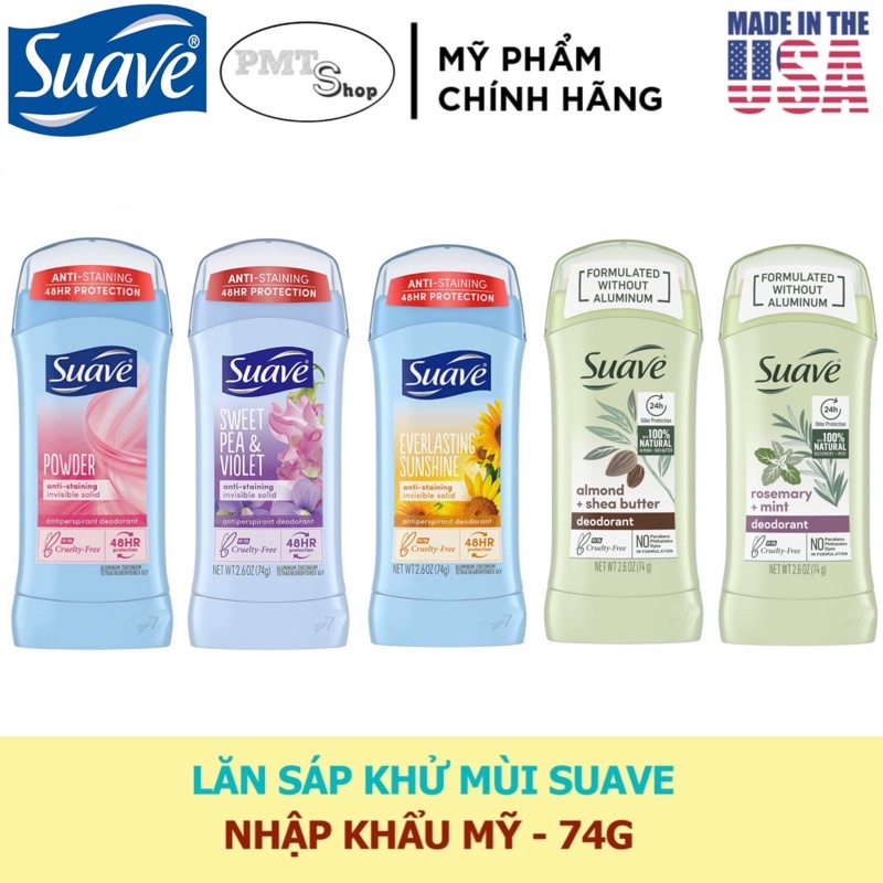 Lăn sáp khử mùi nữ Suave 74g Powder Sweet pea & violet Everlasting Sunshine Tropical Paradise Fresh