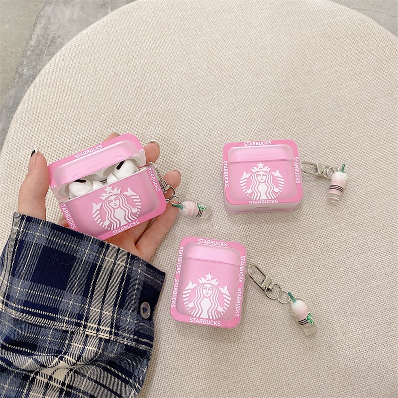 Vỏ Bảo Vệ Hộp Sạc Tai Nghe AirPods Pro 1 2 3 Màu Hồng Hình Ly Cà Phê + Trang Trí Ốp