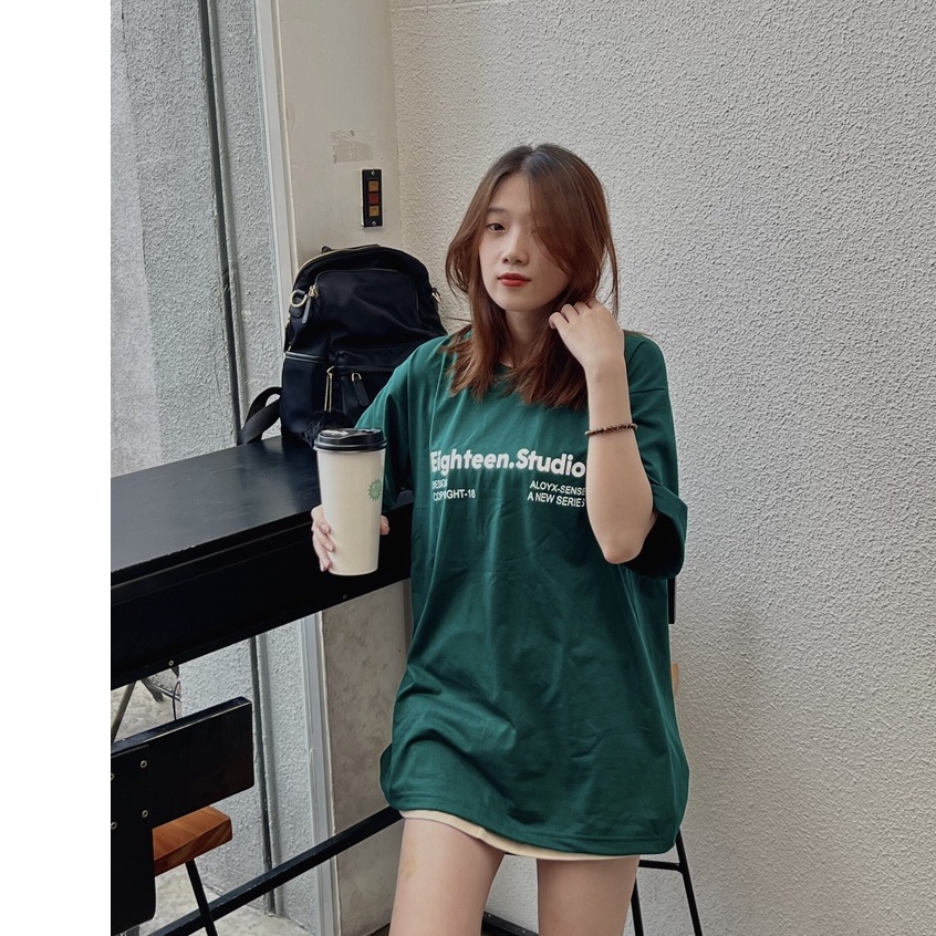 Áo phông unisex nam nữ tay lỡ form rộng Eighteen.Studio