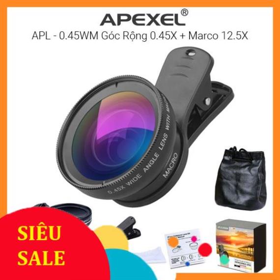 Hàng Ngon Bộ ống kính,lens apexel chụp ảnh cho điện thoại 2 in 1, góc rộng và macro,APL-0.45WM