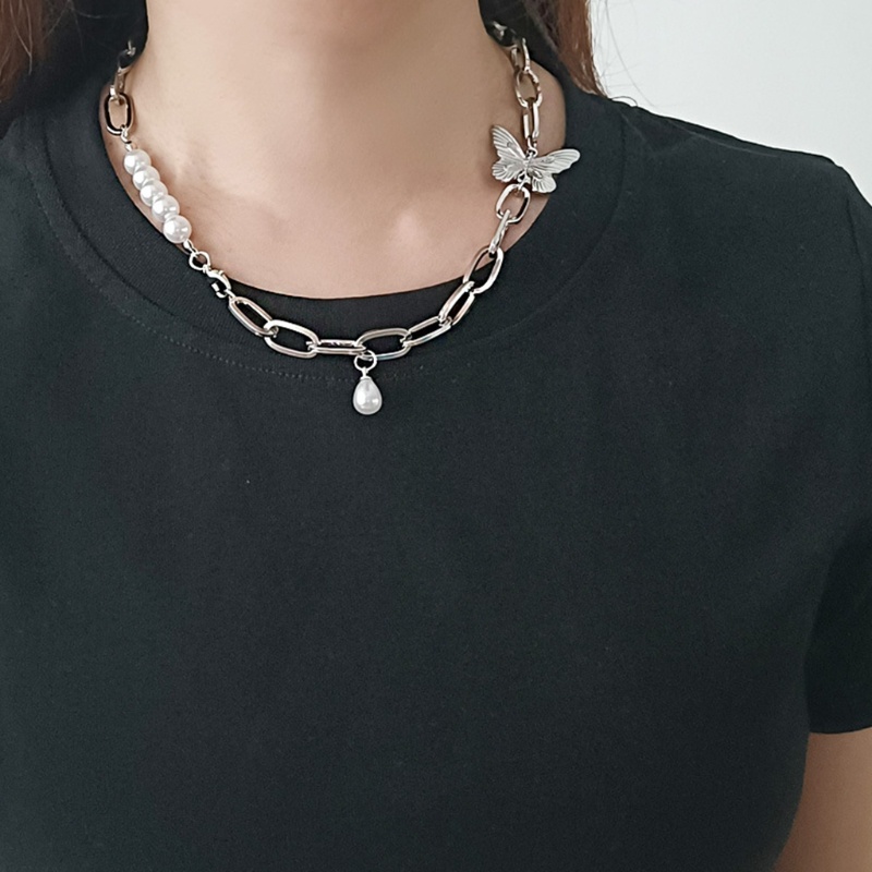 Flgo Vòng cổ Chuỗi Xương Đòn Mặt Bướm Đính Ngọc Trai Thời Trang