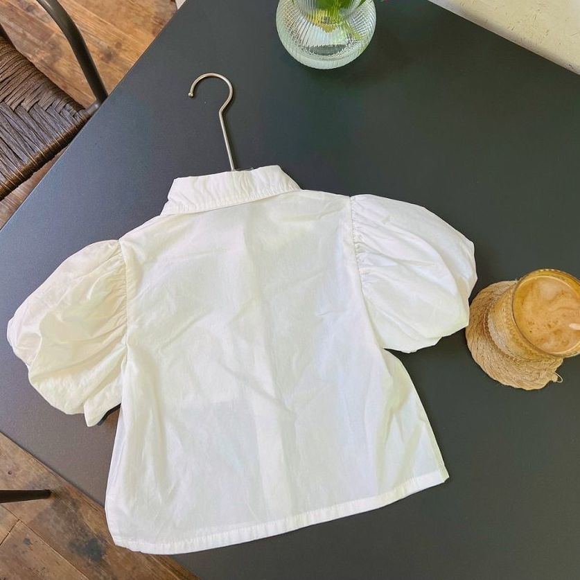 Hàng Mới Về Bộ Áo Sơ Mi Tay Phồng Phối Quần Short Denim Thời Trang Mùa Hè Cho Bé Gái 5