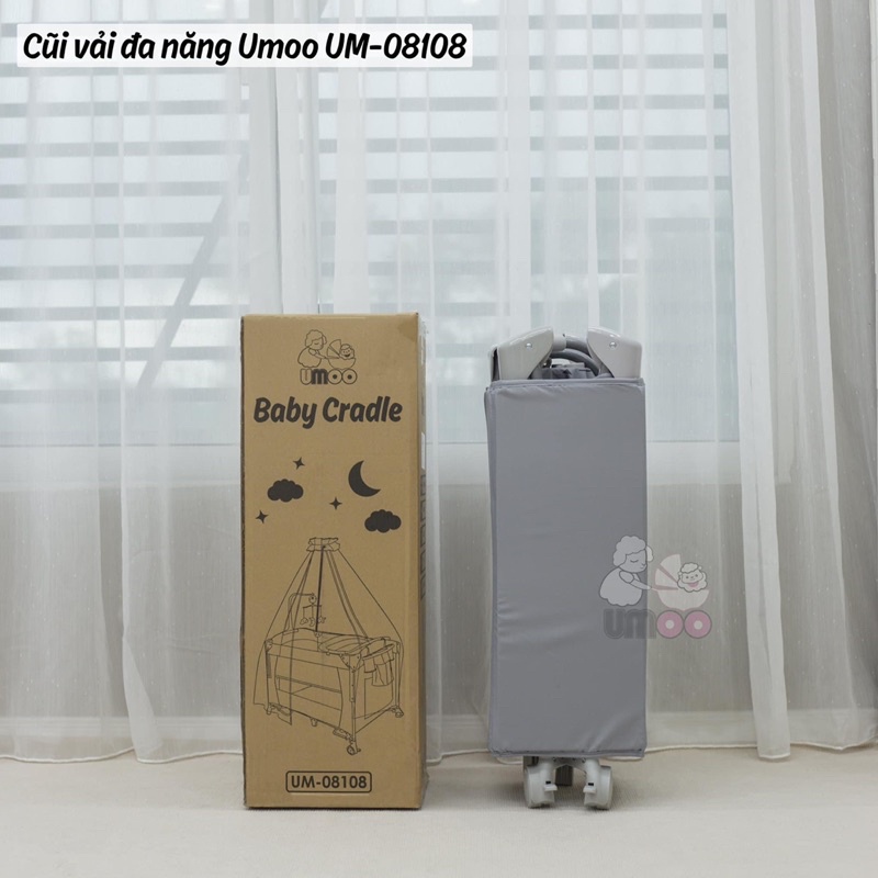 Nôi vải 2 tầng Umoo 08108 vừa hạ thành vừa gấp gọn chỉ trong 1 nốt nhạc dễ dàng di chuyển tặng kèm màn che