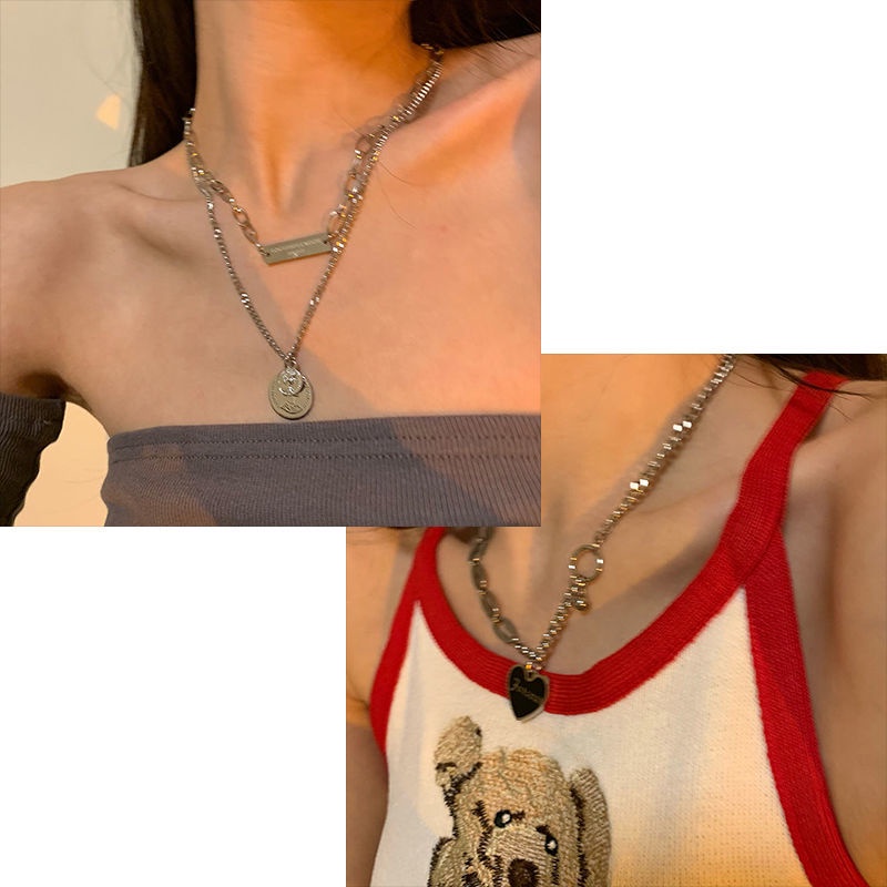 Dây Chuyền Hai Lớp Mặt Hình Gấu Phong Cách Hip Hop Cá Tính Dành Cho Nữ