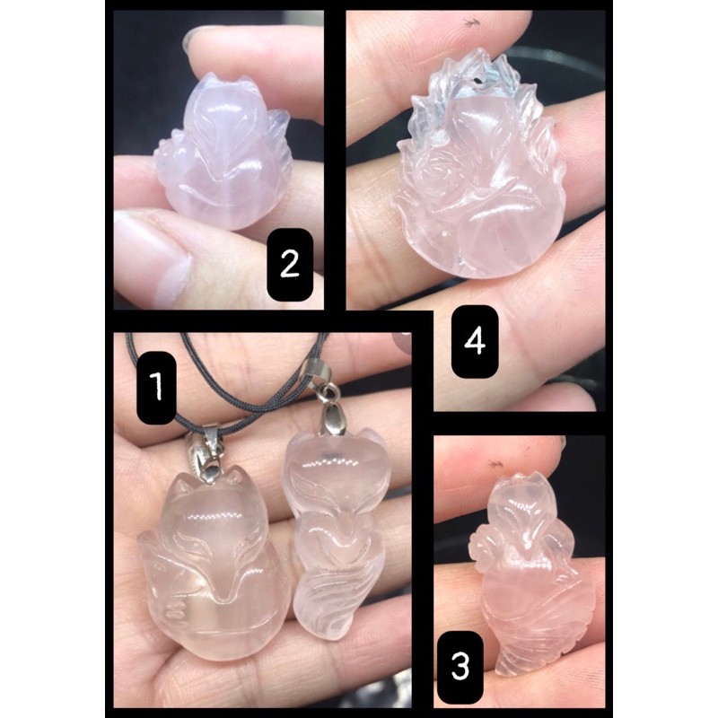 Mặt dây Hồ ly Hồng Rose Quartz