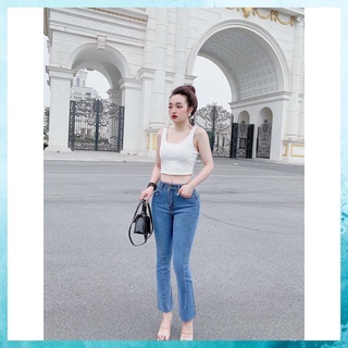 [TH Jeans] Quần jeans nữ, quần bò ống vẩy lưng cao túi chéo phối gân chéo C6160