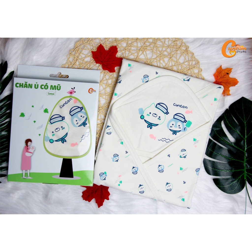 Choàng ủ bé sơ sinh 2 lớp cotton nhập Cún con