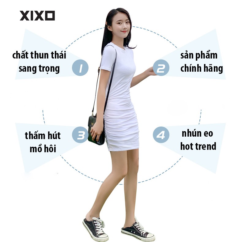 Đầm body ❄ FREESHIP ❄ Váy body cổ tròn nhún thời trang XIXO chất thun thái DAM0030