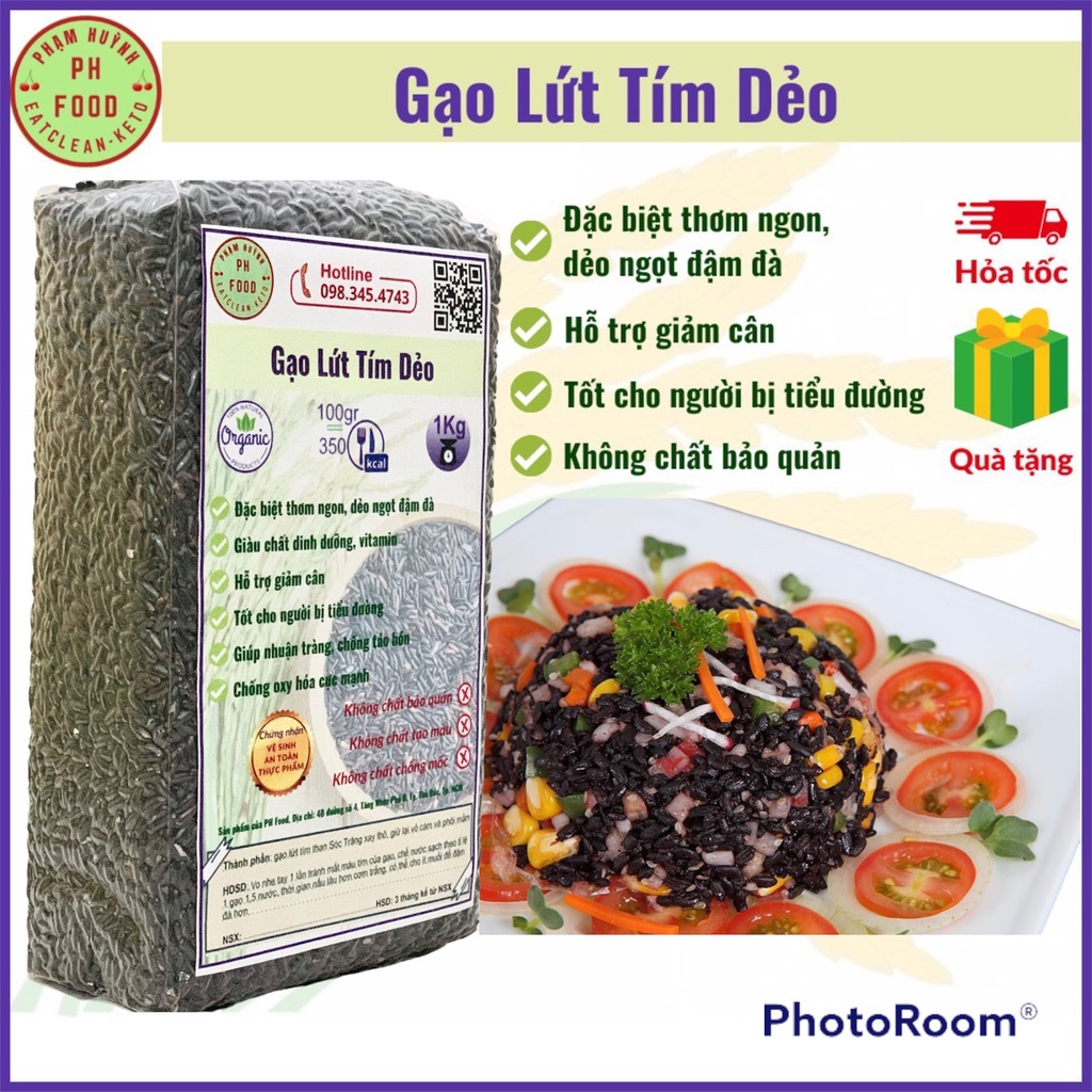 Gạo lứt tím dẻo 1kg, gạo lức tím dẻo (lứt đen, lức đen, huyền mễ) dẻo thơm dễ nấu, eat clean