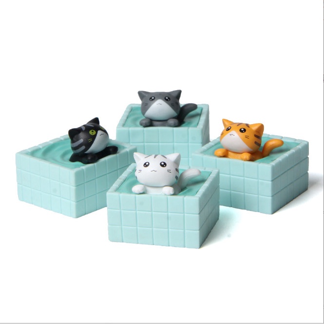 Mô hình mèo con mắt lấp lánh tắm hơi decor bàn, trang trí tiểu cảnh