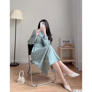 ✨BÁN SỈ✨Đầm xanh mint cúc bọc đai liền