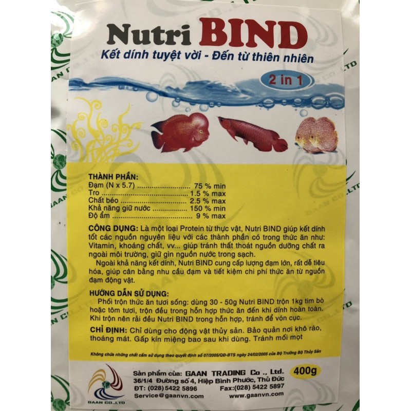 400g Dưỡng chất kết dính thức ăn cho cá Nutri Bind từ thiên nhiên.