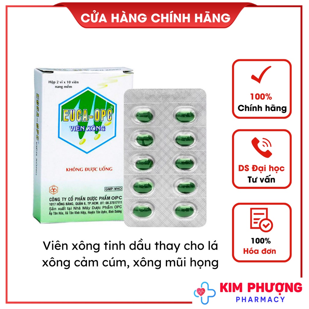 Viên xông tinh dầu Euca xông mũi, họng hãng OPC vỉ 10 viên chính hãng