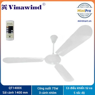 Quạt trần 3 cánh có điều khiển từ xa Điện cơ Thống nhất Vinawind QTT1400X - Sải cánh 1400, Cánh nhôm - Màu kem