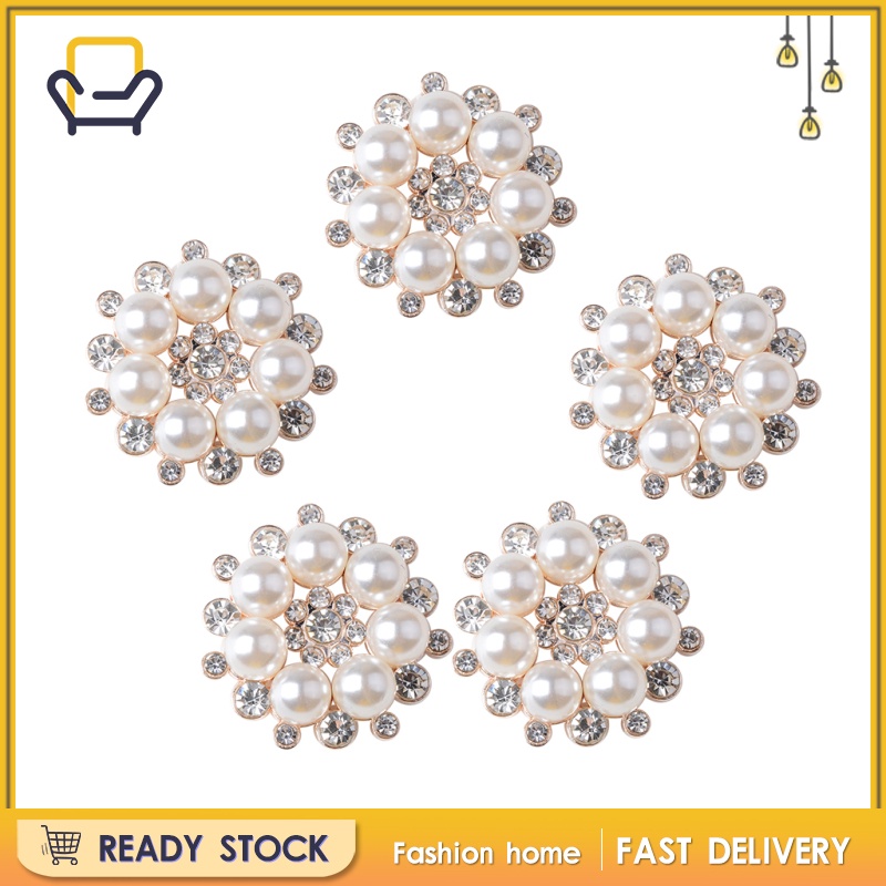 Set 5 Khuy Áo Hình Hoa Đính Đá Pha Lê Và Ngọc Trai Giả Thời Trang Diy