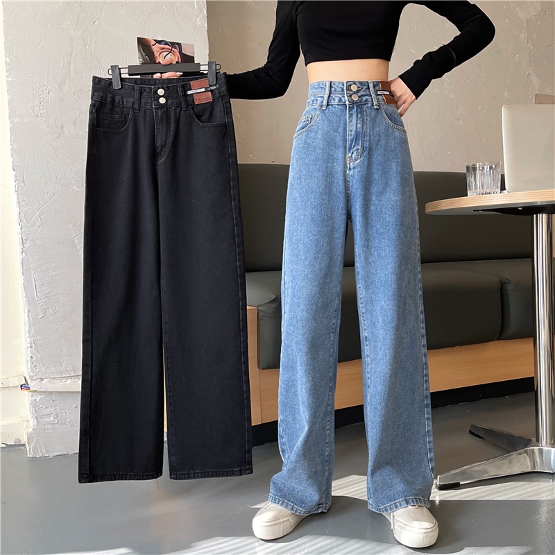 Quần jean nữ SUXI ống rộng lưng cao phong cách mới