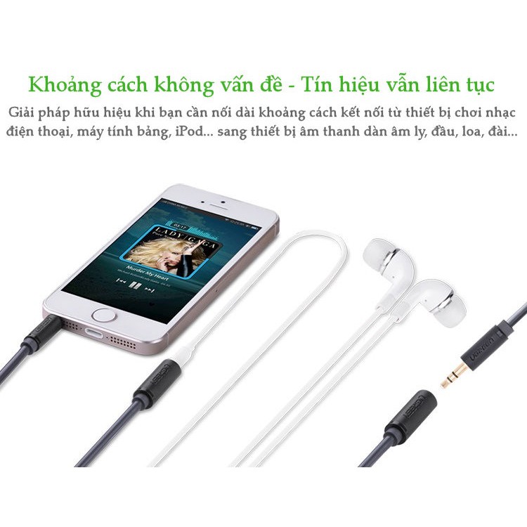 Cáp âm thanh kéo dài hai đầu chuẩn 3.5mm 1 đầu đực 1 đầu cái dài 0.5M UGREEN 10781 AV124