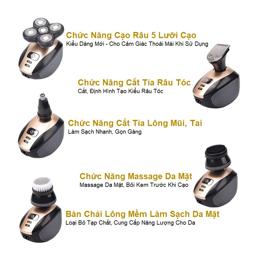 Máy Cạo Râu Cao Cấp Đa Năng 4D 5in1 - Cạo Râu. Cắt Tỉa Lông Mũi, Massage Da Mặt, Chống Thấm Nước Cao Cấp, Bảo Hành 6T